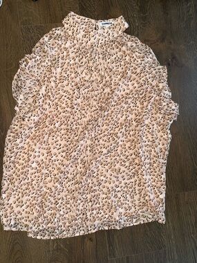 Express Blush and Brown Leopard Mock Neck Ruffle Shell